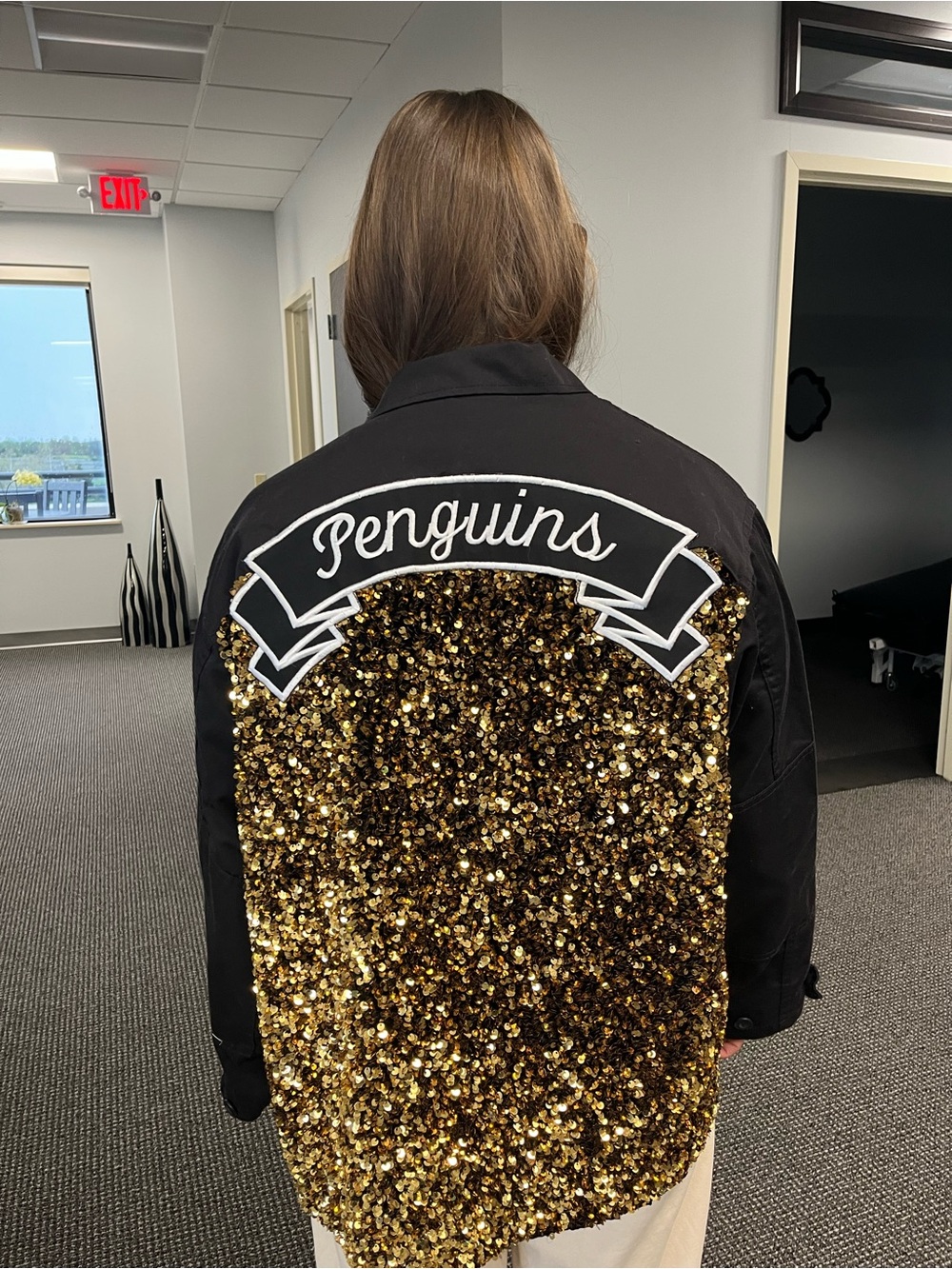 Penguins Black Jacket with Gold Sequin Back Panel